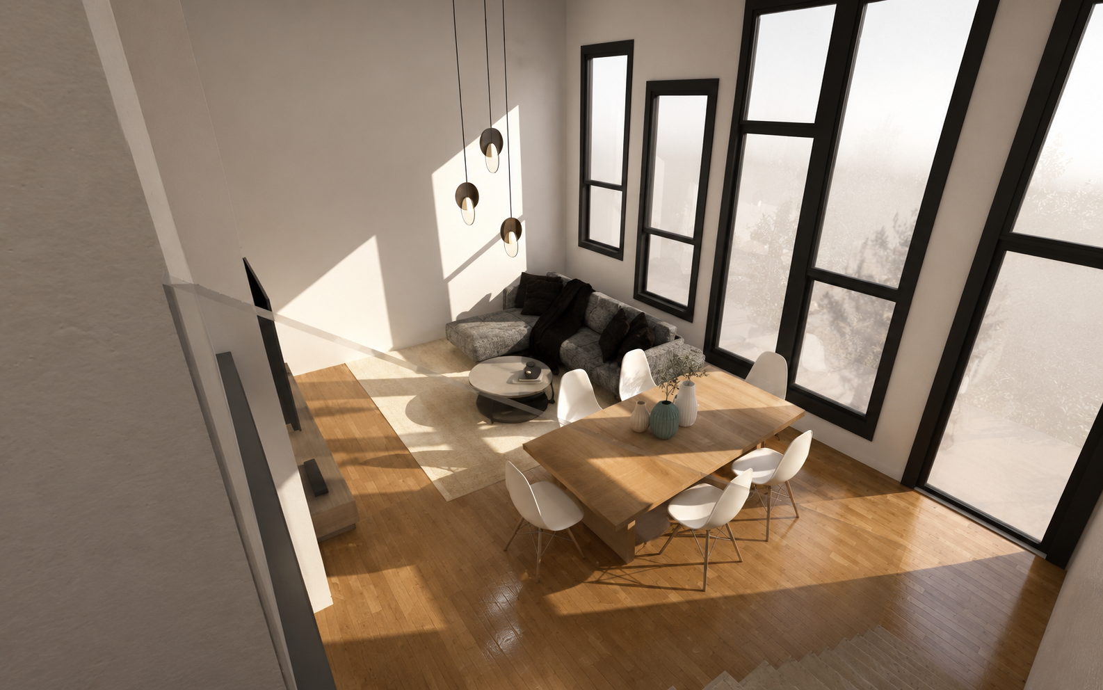 Loft Reform double-height living and dining area